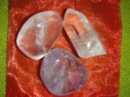 Kristallivee komplekt - lihvitud kristallid - Kuldne kolmik! - ametüst, roosa kvarts ja mäekristall 